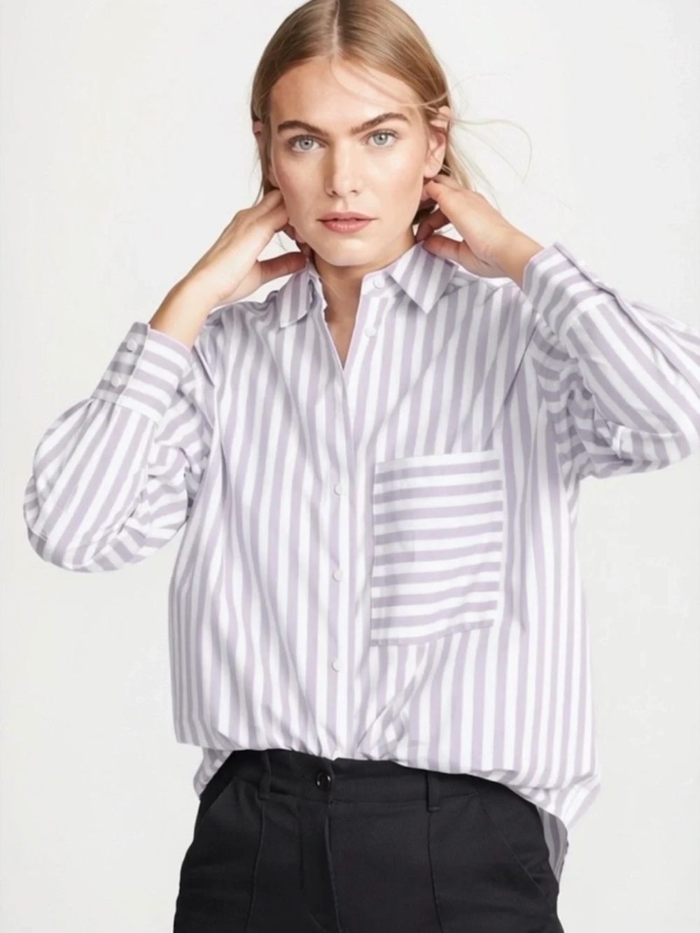 AYR The Deep End Striped Button Down Shirt, Purple Lavender Preppy, Size Large